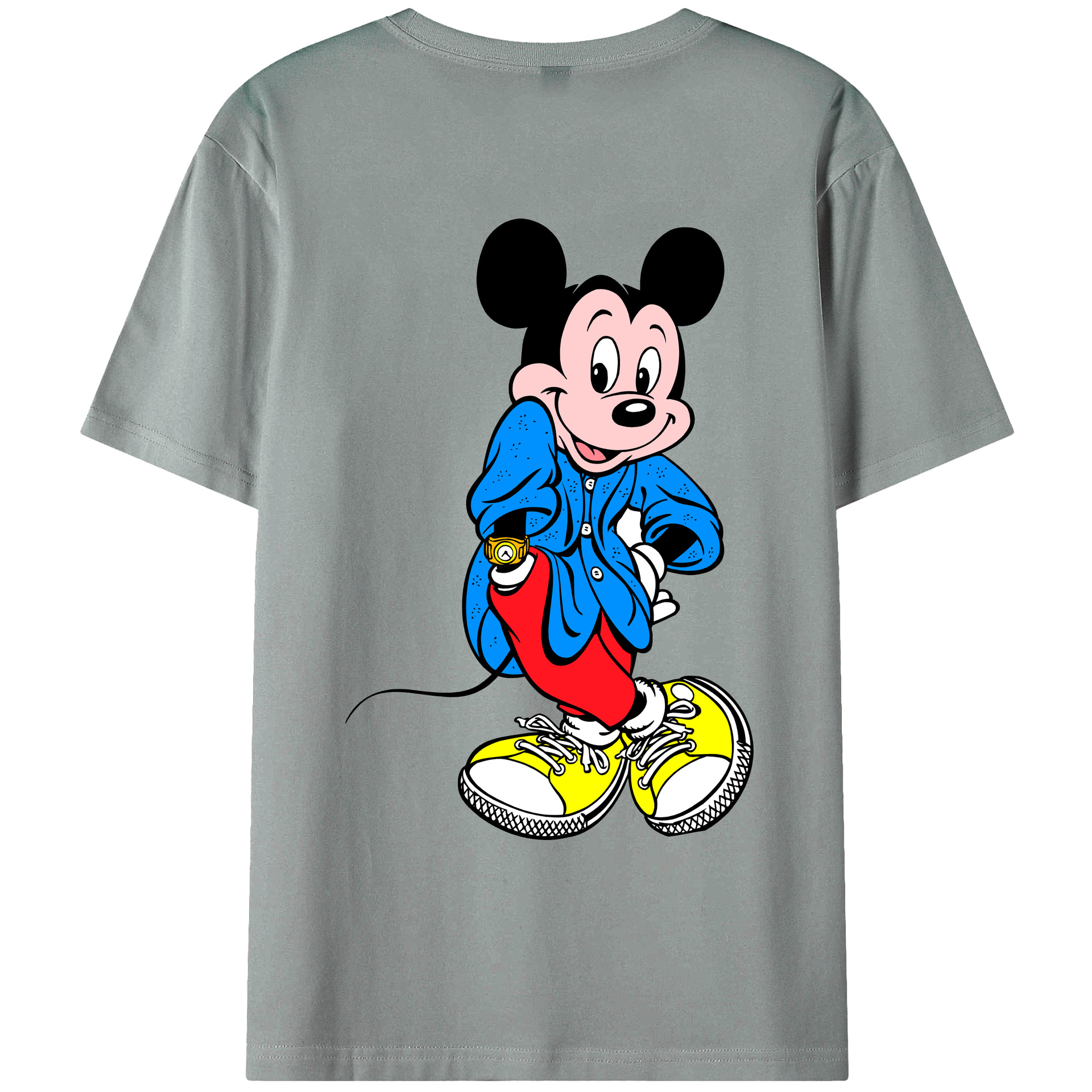 ミッキーマウス Mickey Mouse 綿100％ メンズ半袖Tシャツ（バックプリント） 通気性